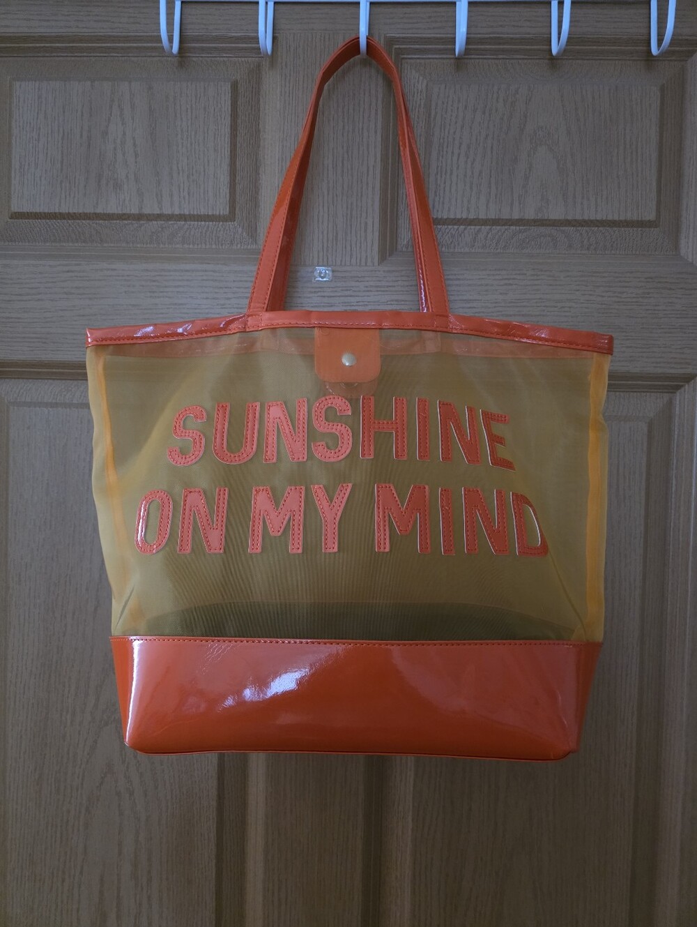 Sunshine On My Mind Orange Clear Mesh Beach Tote + Matching Pouch